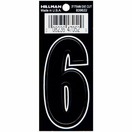 HILLMAN Number, Character: 6, 3 in H Character, Black Character, Vinyl 839622